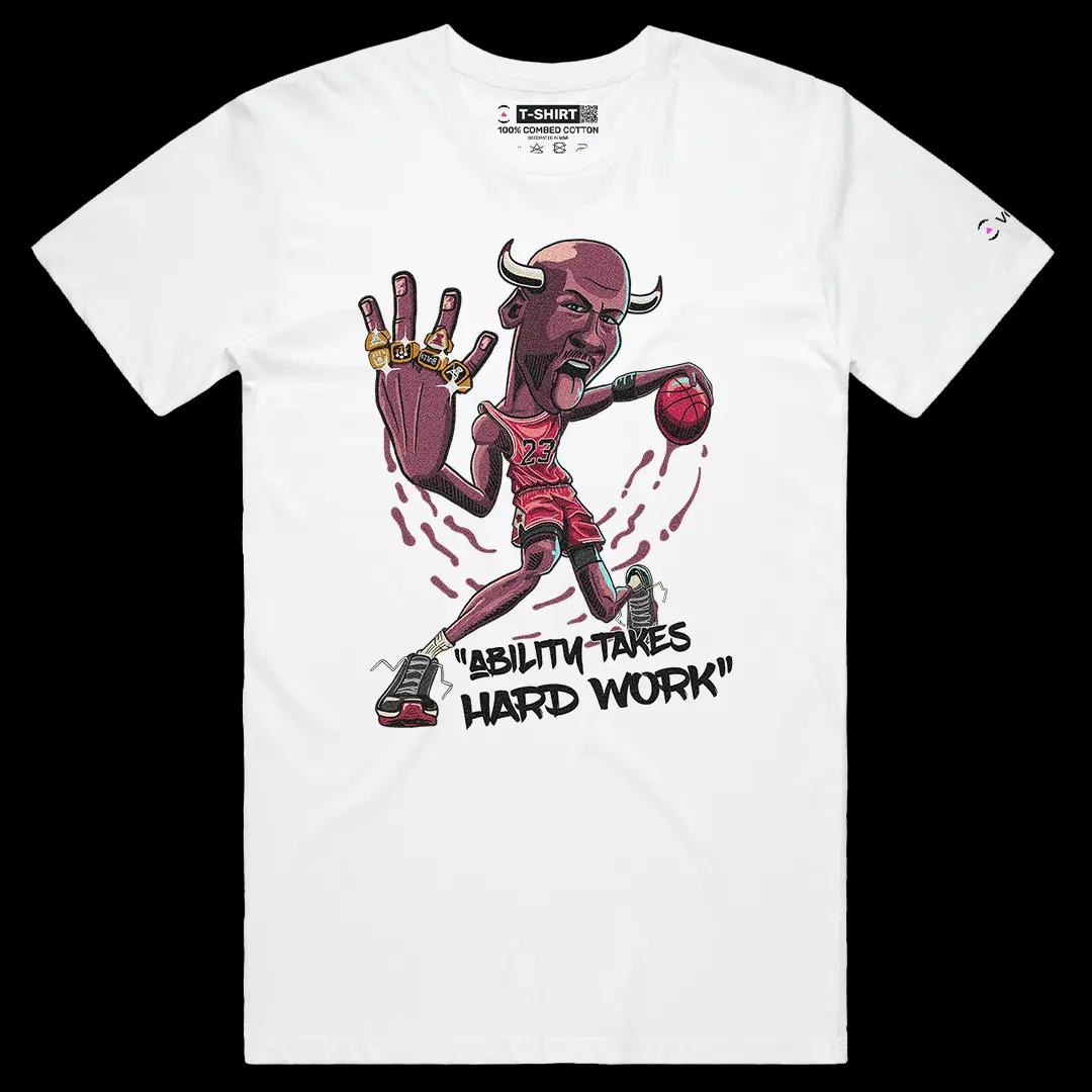 VOICEART White Male Regular Jordan 23 Quote Sports Graphic Tee for Basketball Fans Short Cotton T-Shirt for Men and Women