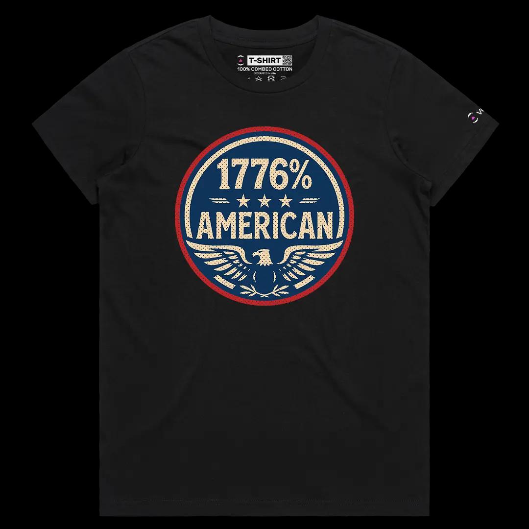 VOICEART Black Female Regular 1776 Percent American Independence Day Graphic Tee Sleeve Cotton T-Shirt for Men and Women