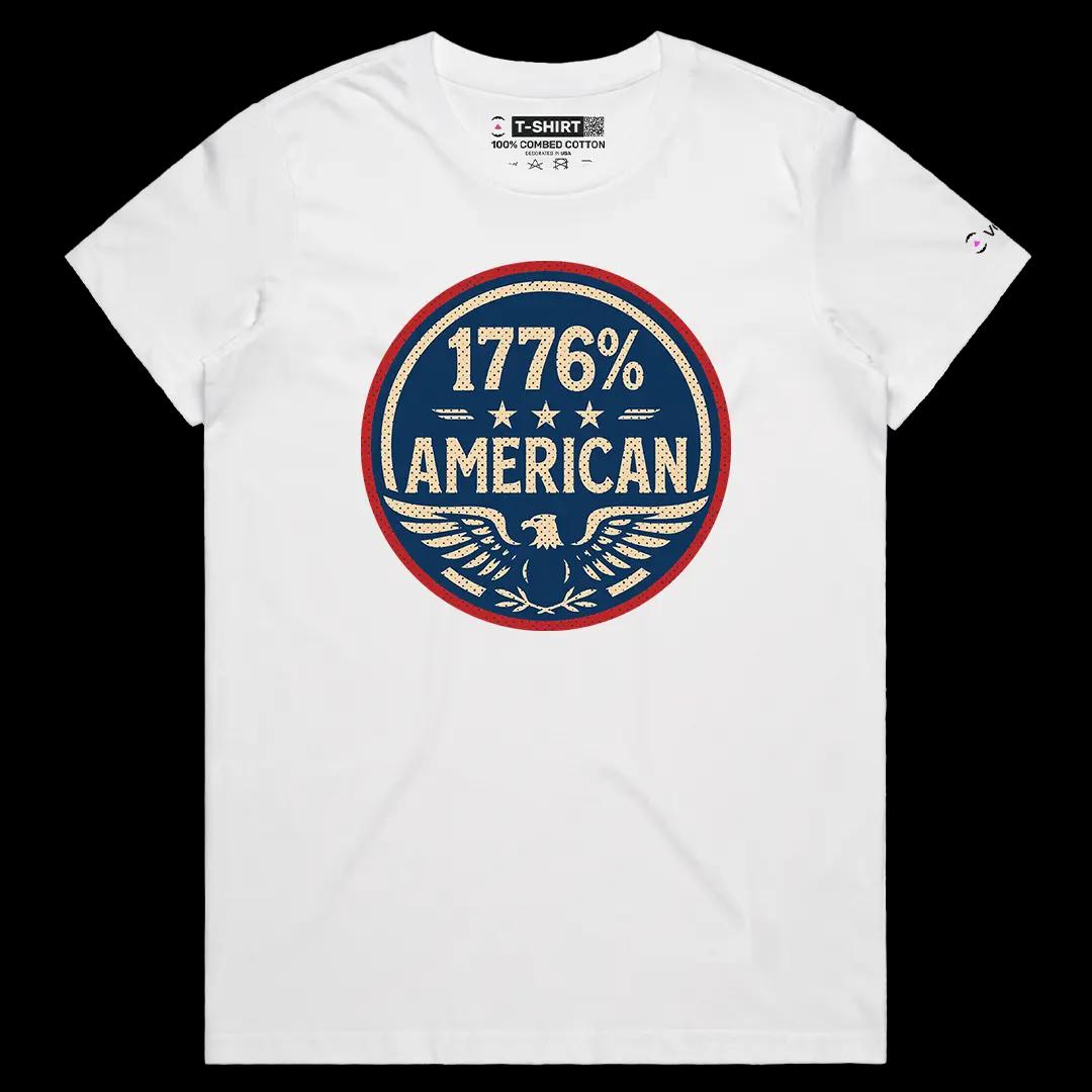 VOICEART White Female Regular 1776 Percent American Independence Day Graphic Tee Sleeve Cotton T-Shirt for Men and Women