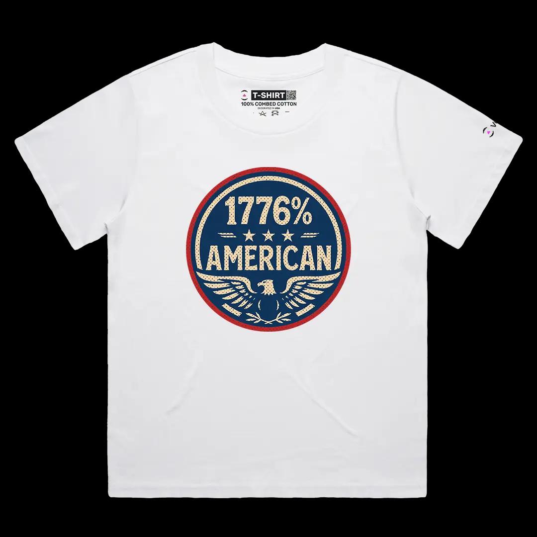 VOICEART White Female Loose 1776 Percent American Independence Day Graphic Tee Sleeve Cotton T-Shirt for Men and Women