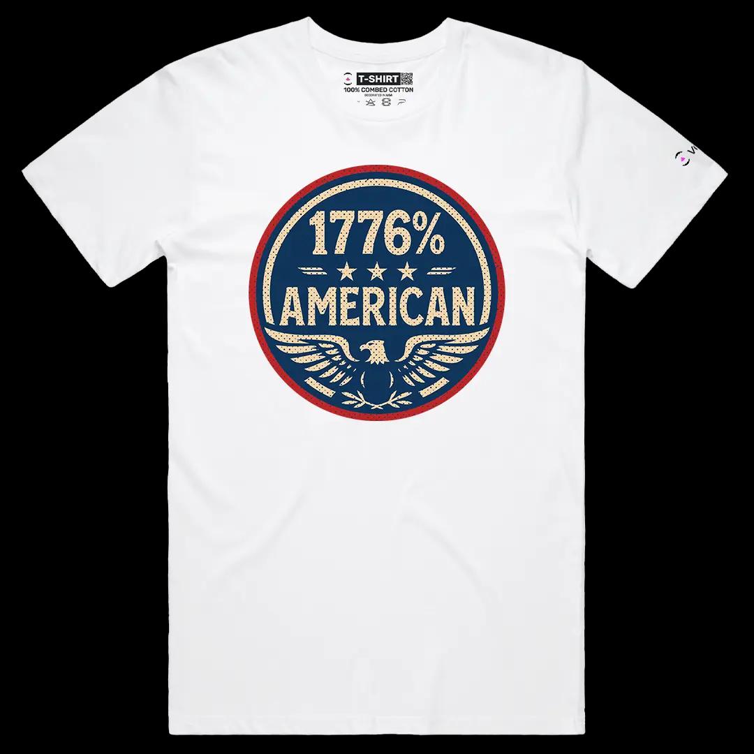 VOICEART White Male Regular 1776 Percent American Independence Day Graphic Tee Sleeve Cotton T-Shirt for Men and Women