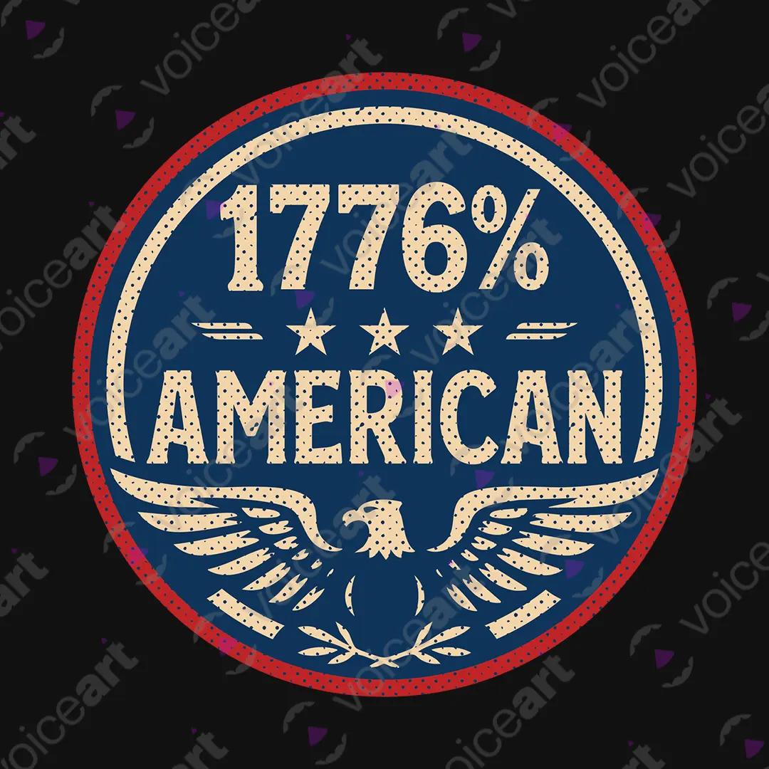 VOICEART Black Watermark 1776 Percent American Independence Day Graphic Tee Sleeve Cotton T-Shirt for Men and Women