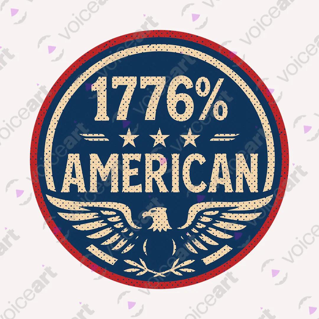 VOICEART White Watermark 1776 Percent American Independence Day Graphic Tee Sleeve Cotton T-Shirt for Men and Women