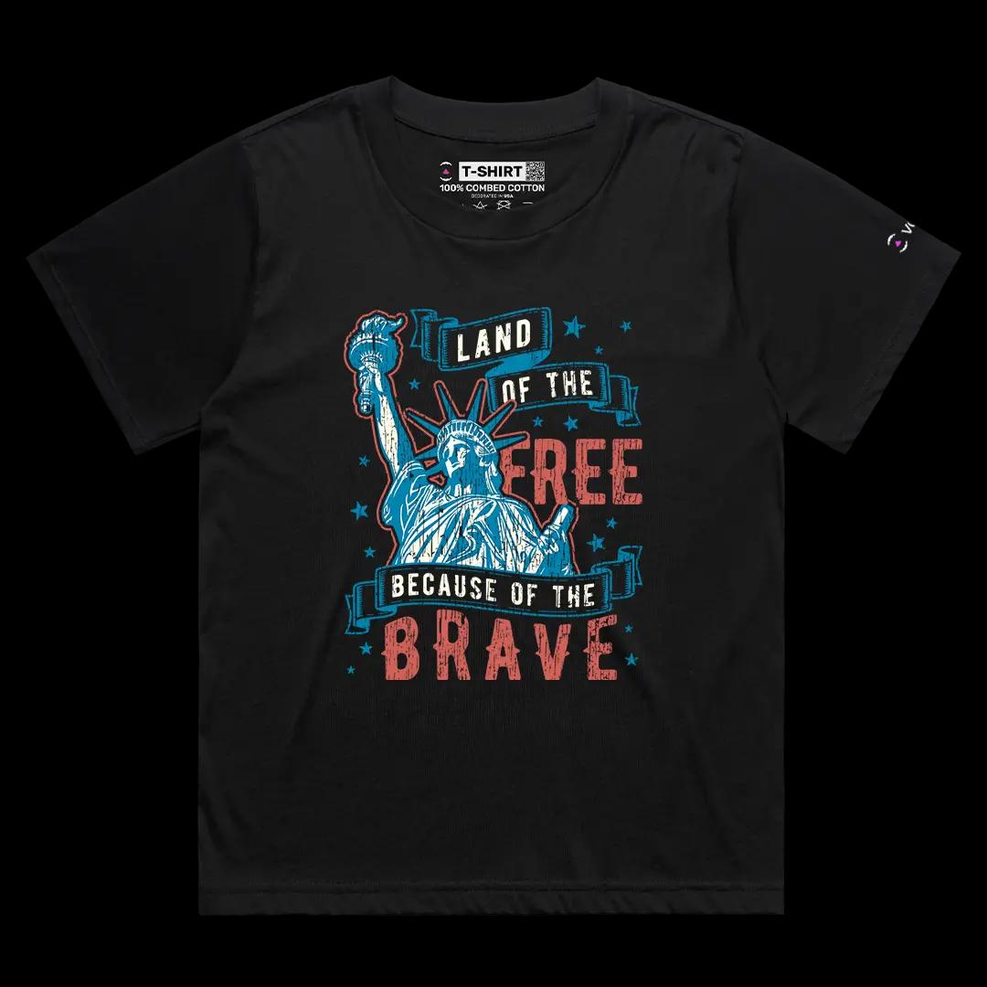 VOICEART Black Female Loose Lady Liberty Land of the Free Independence Day Graphic Tee Short T-Shirt for Men and Women