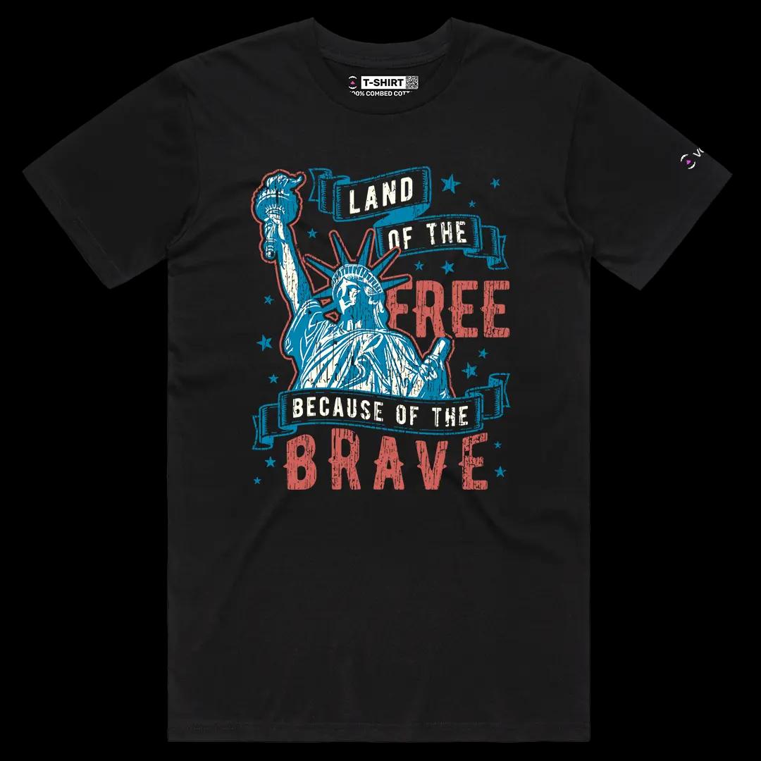 VOICEART Black Male Regular Lady Liberty Land of the Free Independence Day Graphic Tee Short T-Shirt for Men and Women