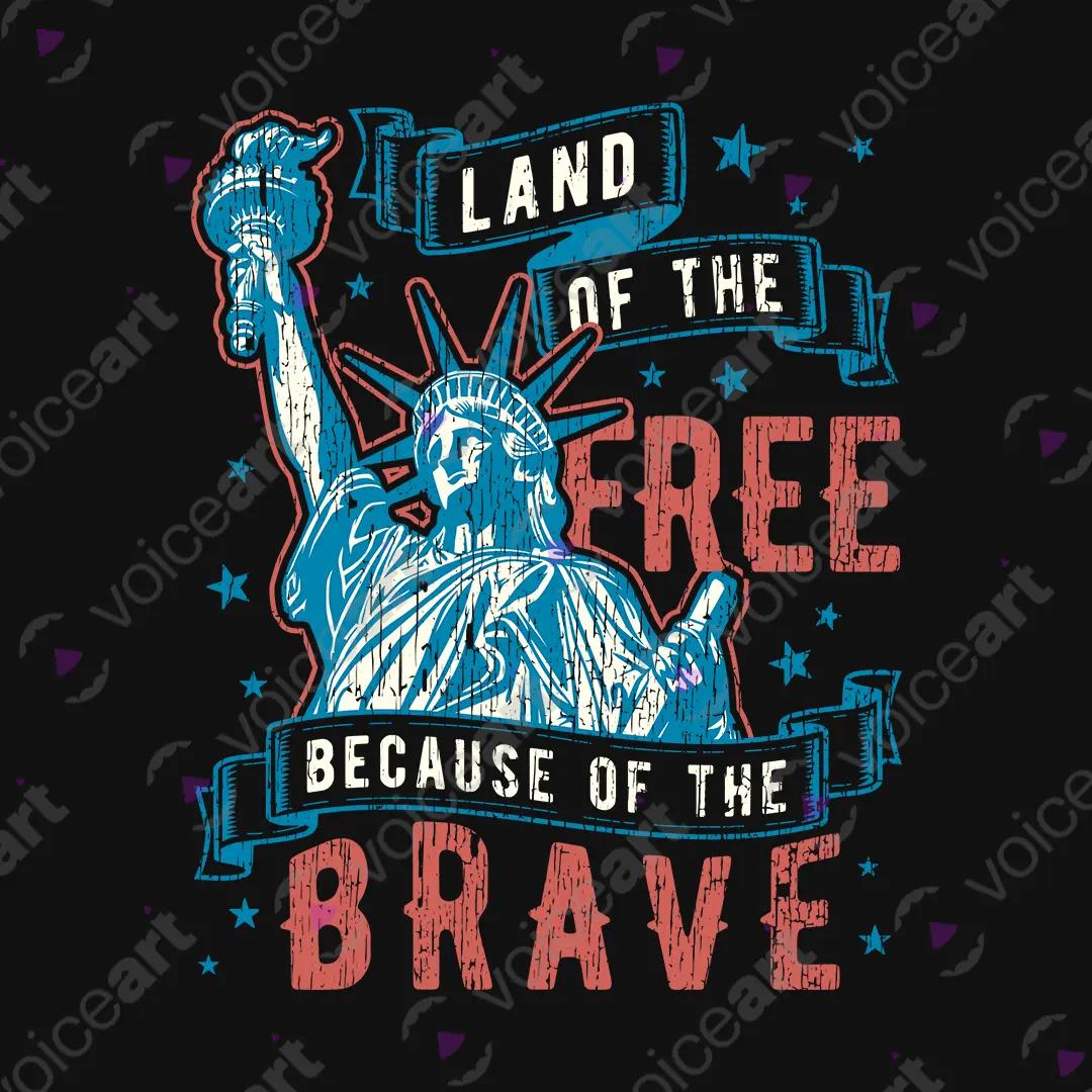 VOICEART Black Watermark Lady Liberty Land of the Free Independence Day Graphic Tee Short T-Shirt for Men and Women