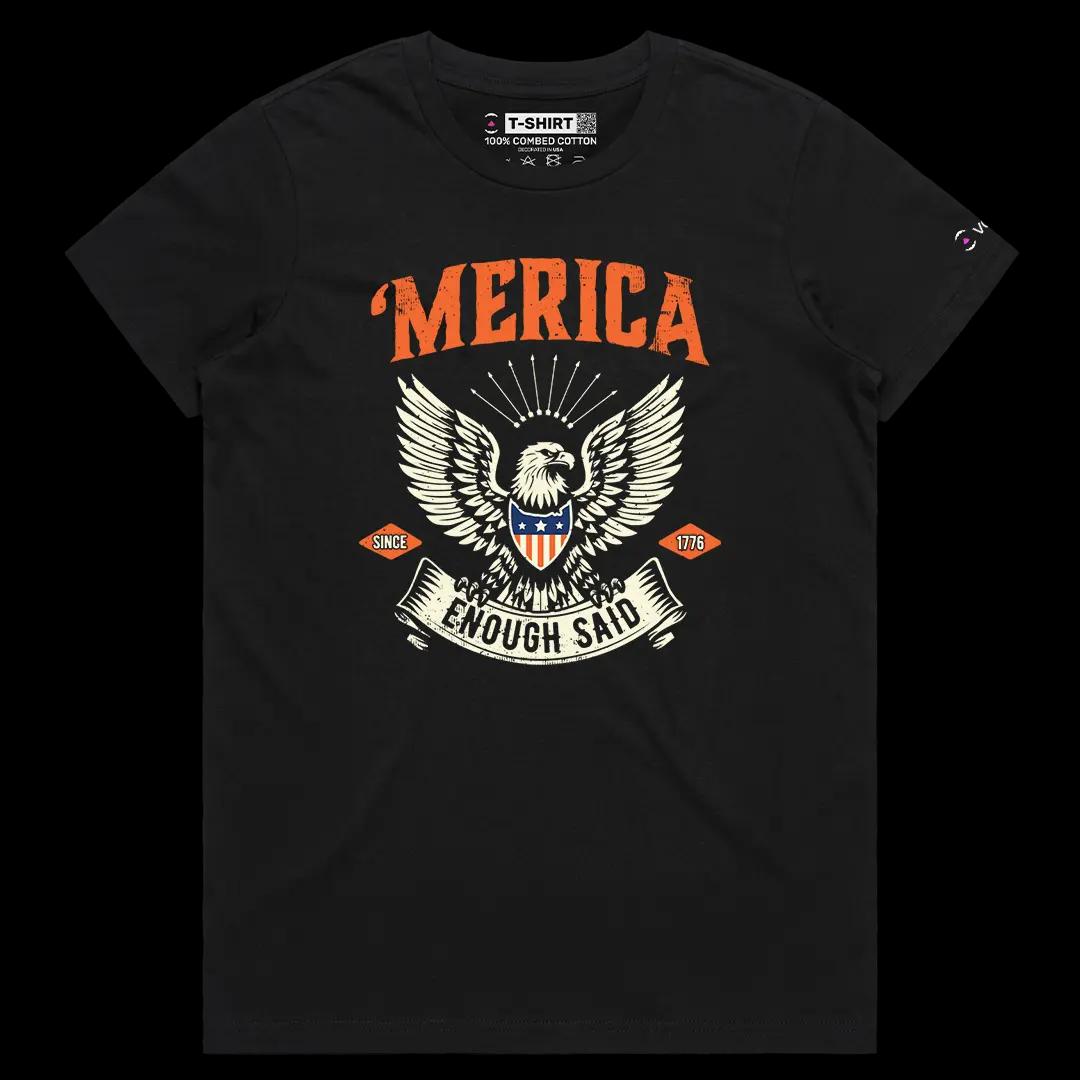 VOICEART Black Female Regular America Enough Said Independence Day Graphic Tee Short Sleeve Cotton T-Shirt for Men and Women