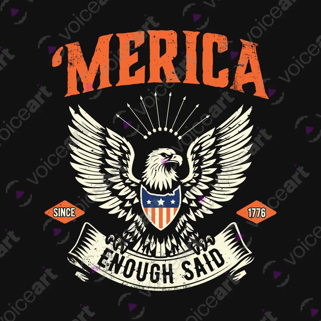 VOICEART Black Watermark America Enough Said Independence Day Graphic Tee Short Sleeve Cotton T-Shirt for Men and Women