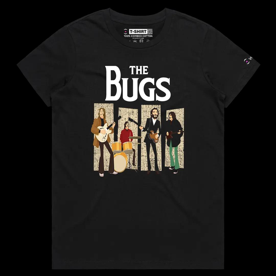 VOICEART Black Female Regular The Bugs Music Graphic Tee for Tribute Band Fans Short Sleeve Cotton T-Shirt for Men and Women