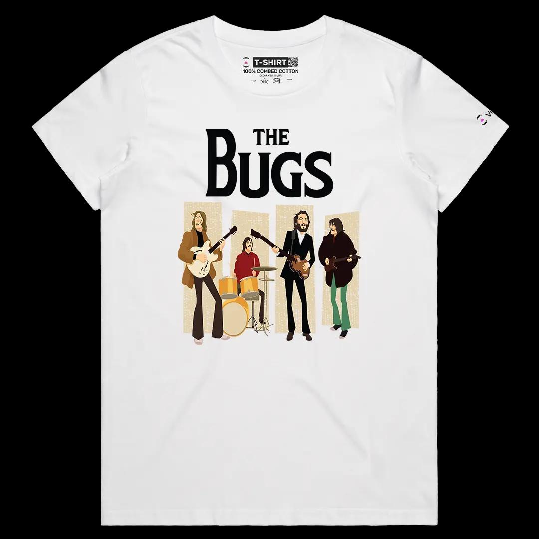 VOICEART White Female Regular The Bugs Music Graphic Tee for Tribute Band Fans Short Sleeve Cotton T-Shirt for Men and Women