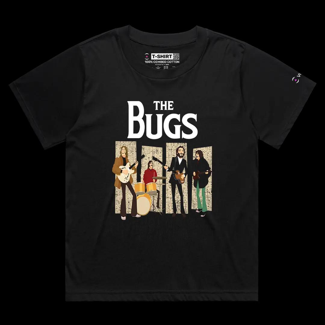 VOICEART Black Female Loose The Bugs Music Graphic Tee for Tribute Band Fans Short Sleeve Cotton T-Shirt for Men and Women