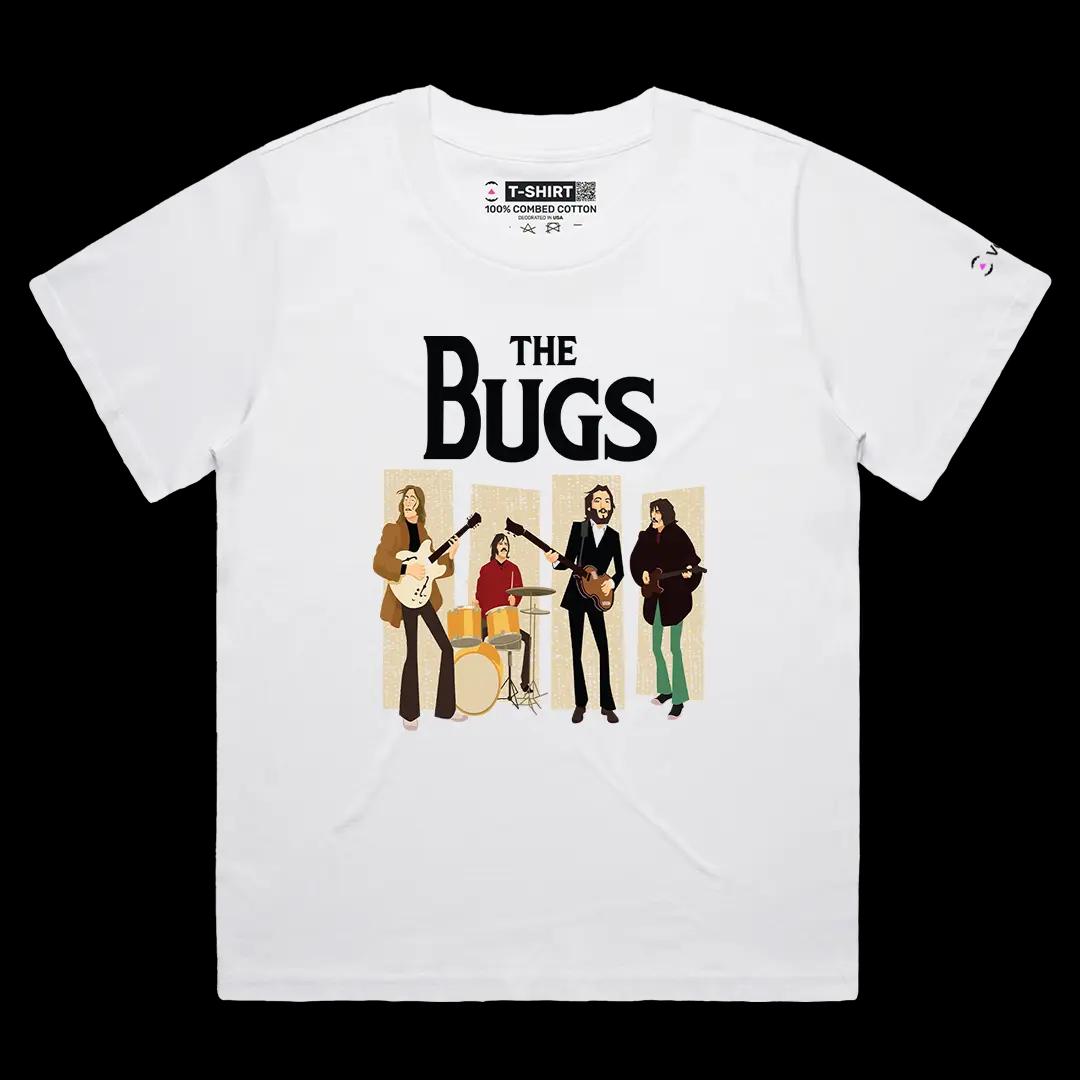 VOICEART White Female Loose The Bugs Music Graphic Tee for Tribute Band Fans Short Sleeve Cotton T-Shirt for Men and Women