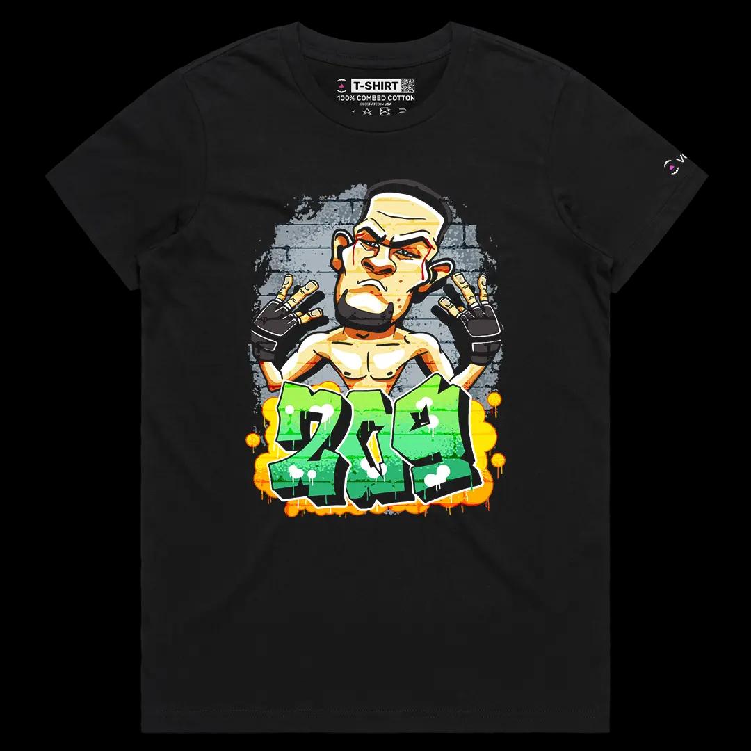 VOICEART Black Female Regular Nate Diaz Stockton 209 Sports Graphic Tee for MMA Fans Short Cotton T-Shirt for Men and Women