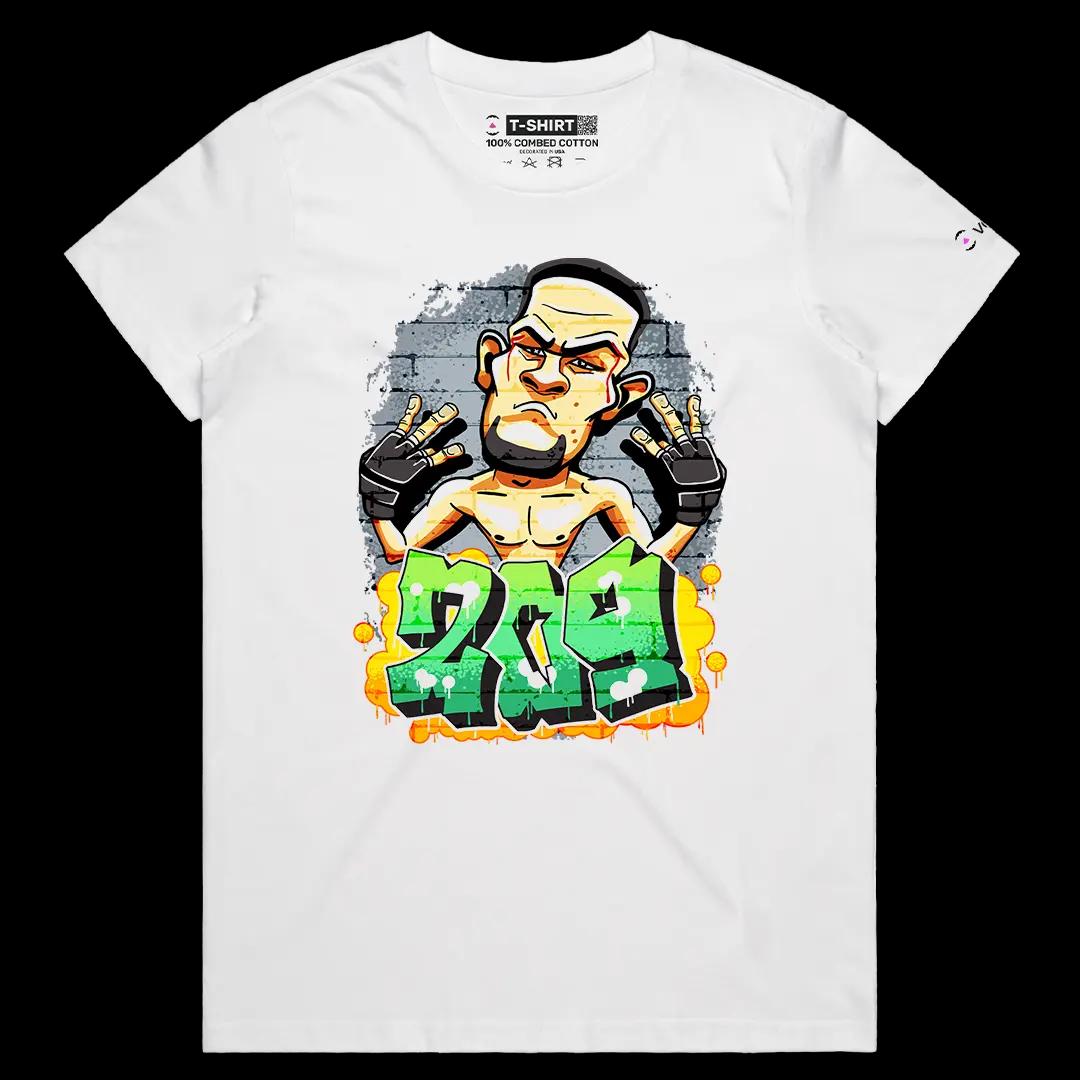 VOICEART White Female Regular Nate Diaz Stockton 209 Sports Graphic Tee for MMA Fans Short Cotton T-Shirt for Men and Women