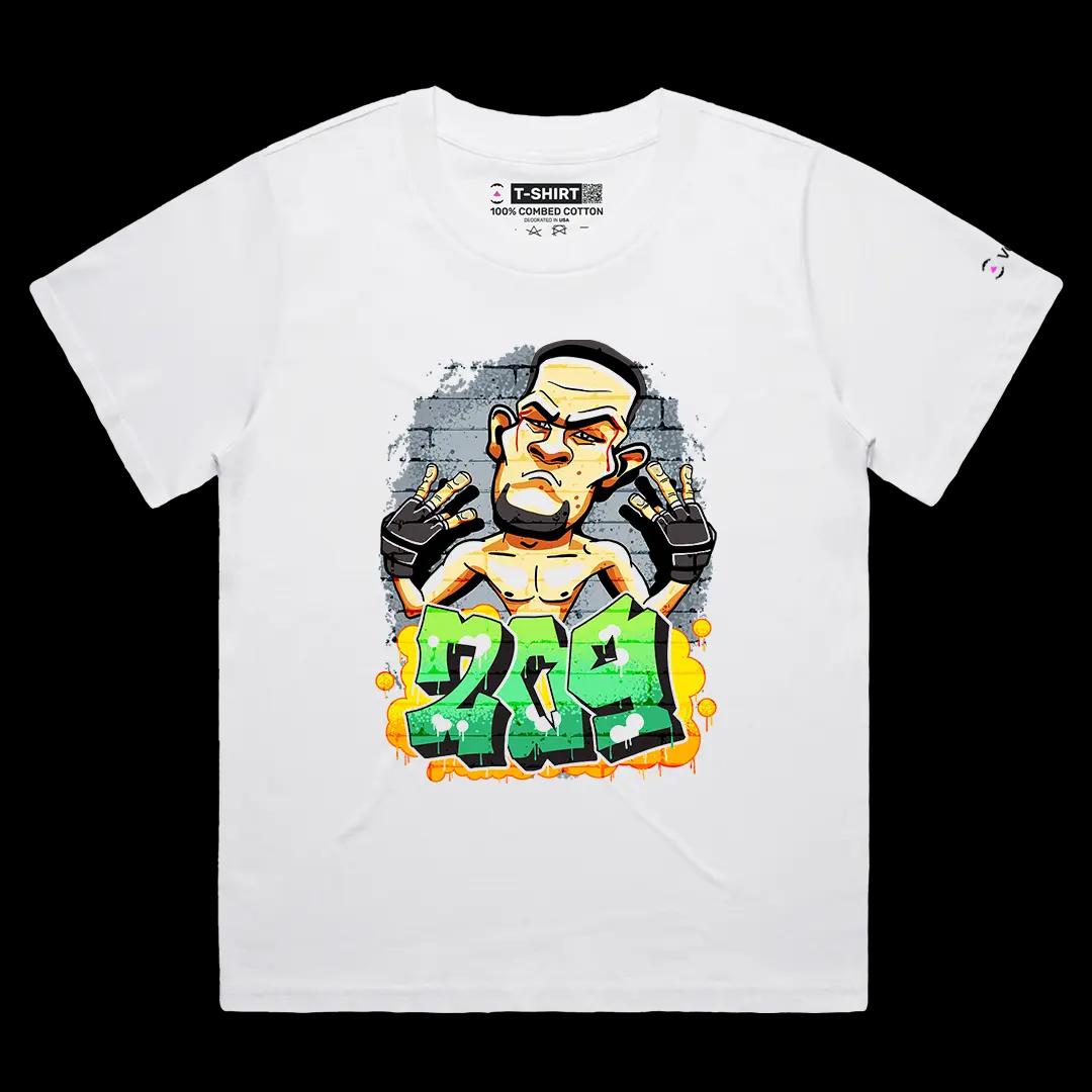 VOICEART White Female Loose Nate Diaz Stockton 209 Sports Graphic Tee for MMA Fans Short Cotton T-Shirt for Men and Women