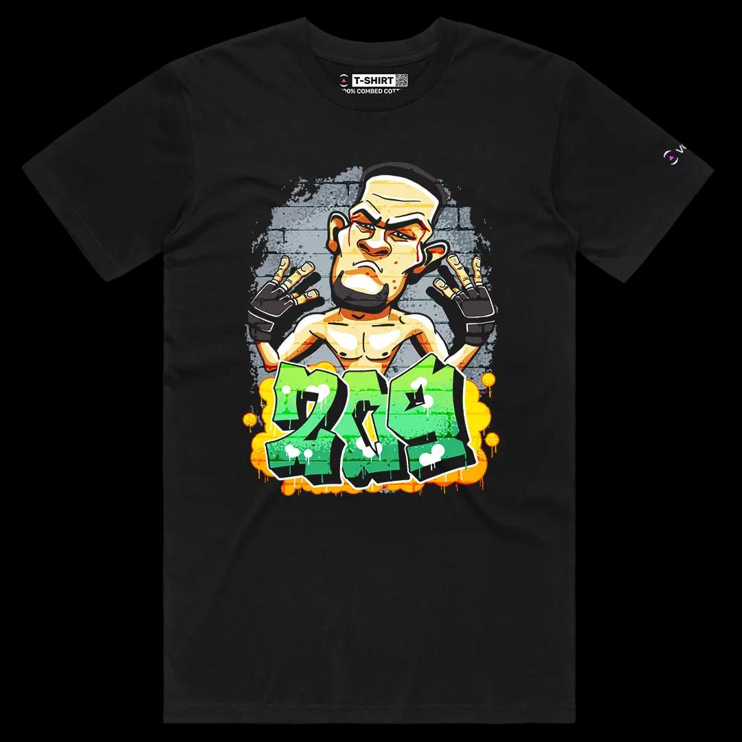 VOICEART Black Male Regular Nate Diaz Stockton 209 Sports Graphic Tee for MMA Fans Short Cotton T-Shirt for Men and Women