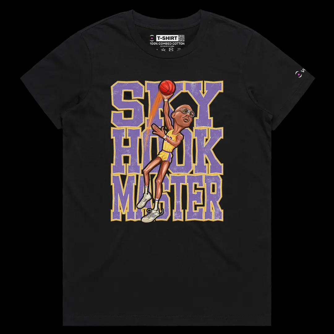 VOICEART Black Female Regular The Sky Hook Kareem Sports Tee for LA Basketball Fans Short Sleeve T-Shirt for Men and Women