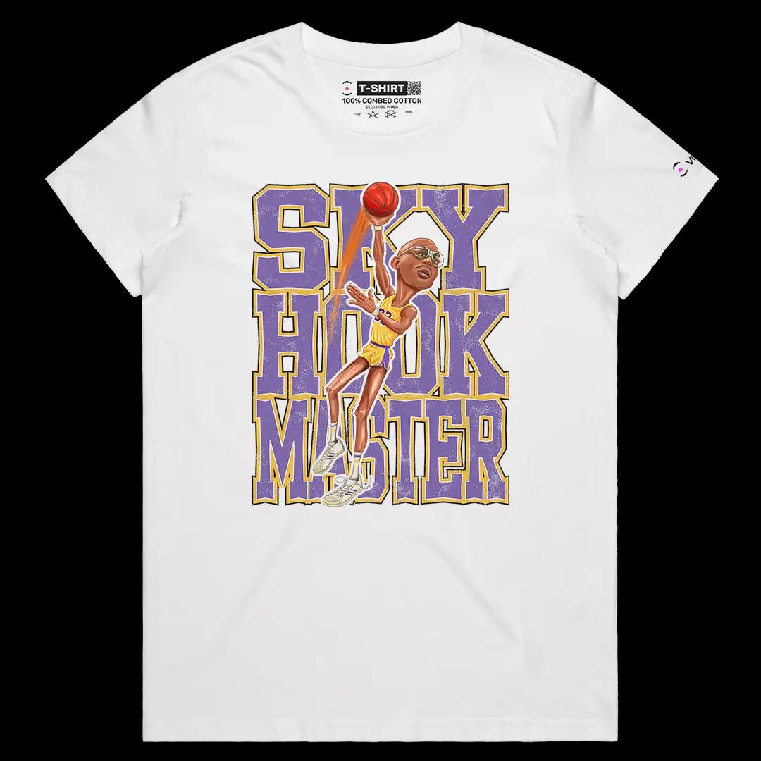 VOICEART White Female Regular The Sky Hook Kareem Sports Tee for LA Basketball Fans Short Sleeve T-Shirt for Men and Women