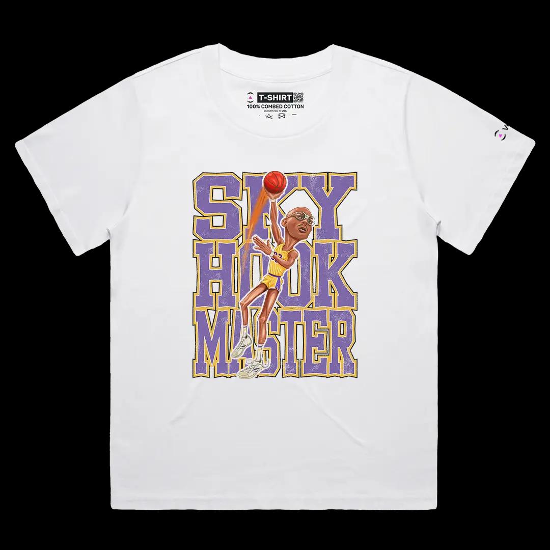 VOICEART White Female Loose The Sky Hook Kareem Sports Tee for LA Basketball Fans Short Sleeve T-Shirt for Men and Women