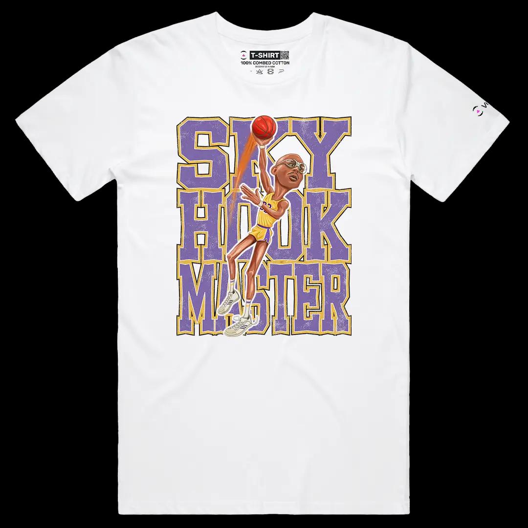 VOICEART White Male Regular The Sky Hook Kareem Sports Tee for LA Basketball Fans Short Sleeve T-Shirt for Men and Women