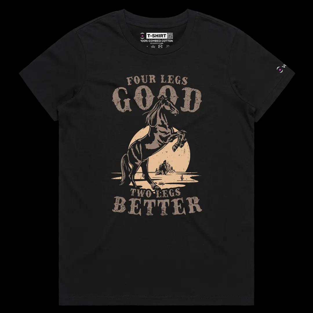 VOICEART Black Female Regular Prancing Racehorse Funny Graphic Tee Wordplay Short Sleeve Cotton T-Shirt for Men and Women