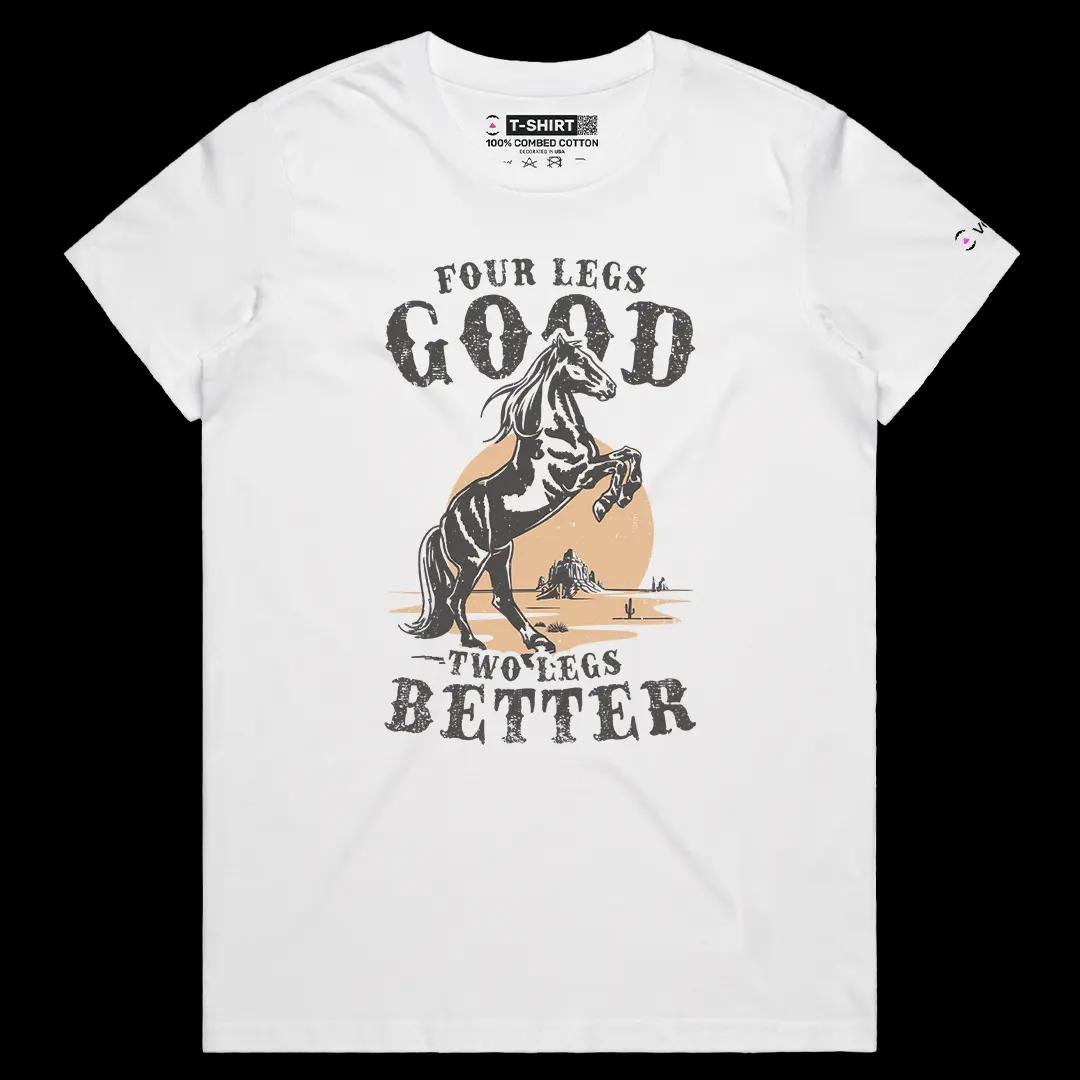 VOICEART White Female Regular Prancing Racehorse Funny Graphic Tee Wordplay Short Sleeve Cotton T-Shirt for Men and Women