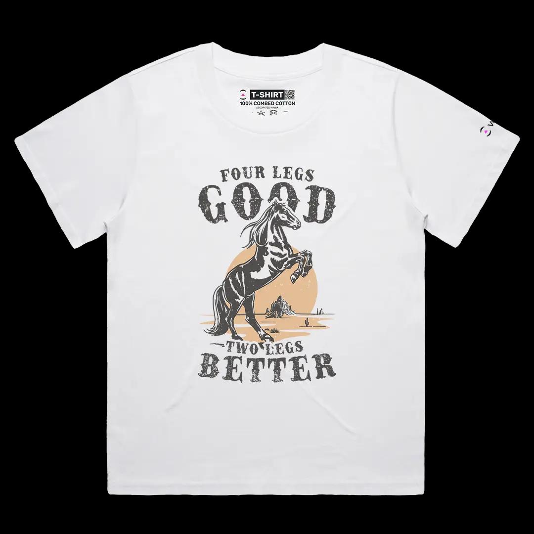 VOICEART White Female Loose Prancing Racehorse Funny Graphic Tee Wordplay Short Sleeve Cotton T-Shirt for Men and Women