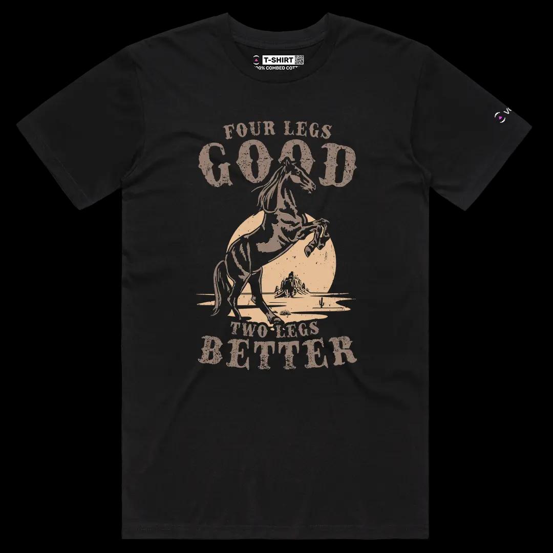 VOICEART Black Male Regular Prancing Racehorse Funny Graphic Tee Wordplay Short Sleeve Cotton T-Shirt for Men and Women