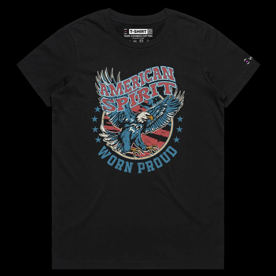 VOICEART Black Female Regular American Spirit USA Independence Day Bald Eagle Tee Short Sleeve T-Shirt for Men and Women