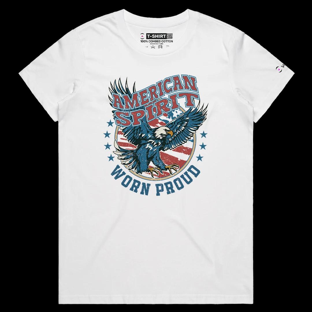 VOICEART White Female Regular American Spirit USA Independence Day Bald Eagle Tee Short Sleeve T-Shirt for Men and Women