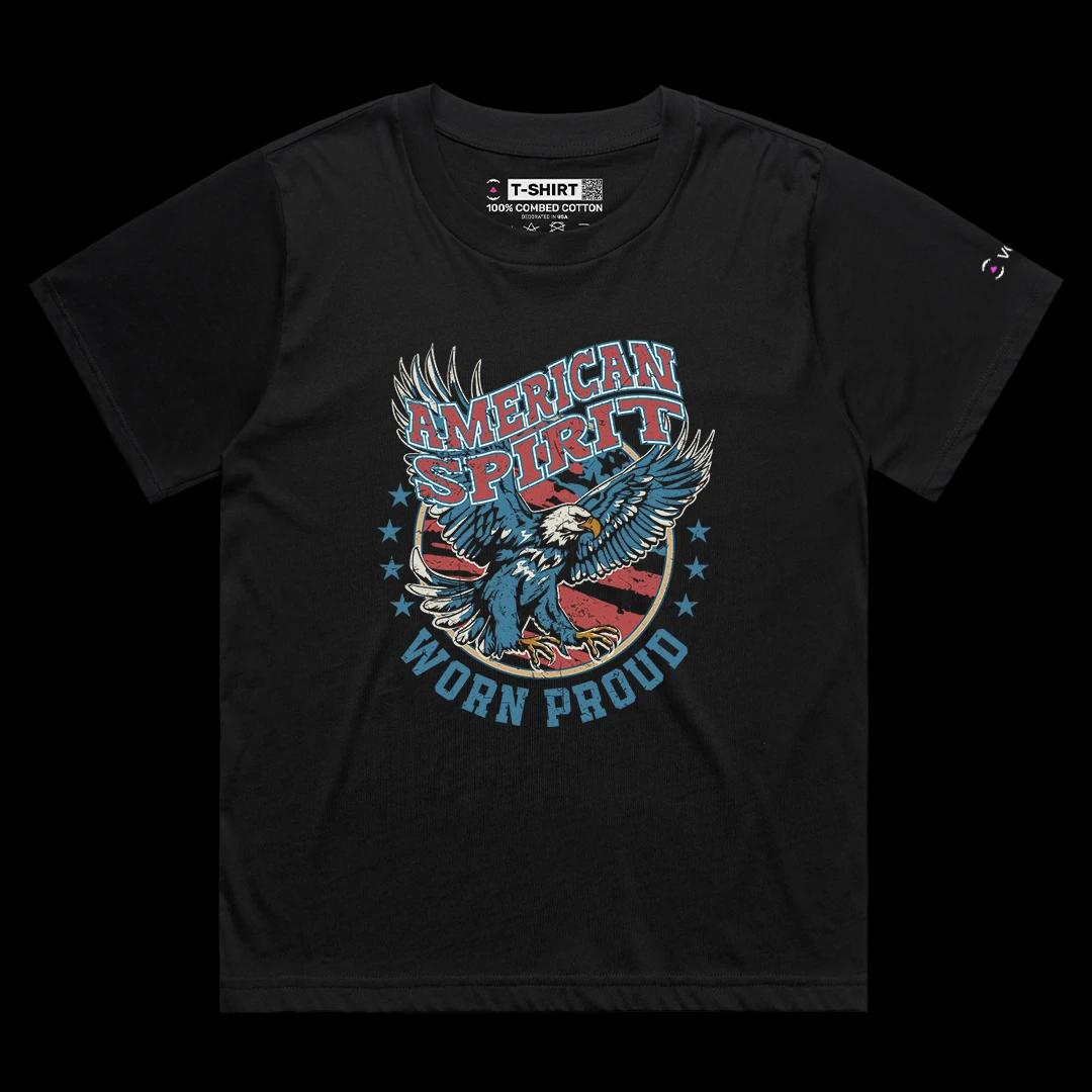 VOICEART Black Female Loose American Spirit USA Independence Day Bald Eagle Tee Short Sleeve T-Shirt for Men and Women