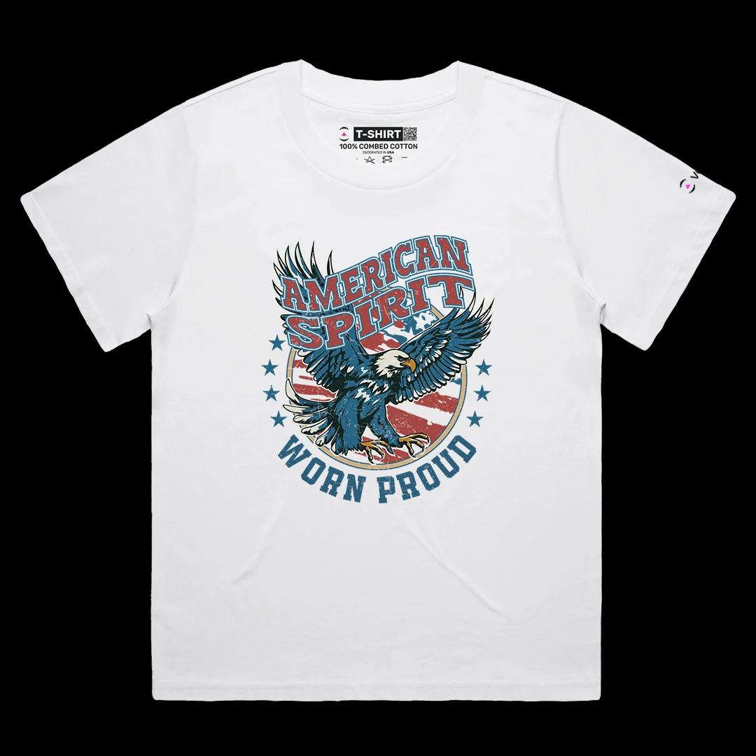 VOICEART White Female Loose American Spirit USA Independence Day Bald Eagle Tee Short Sleeve T-Shirt for Men and Women