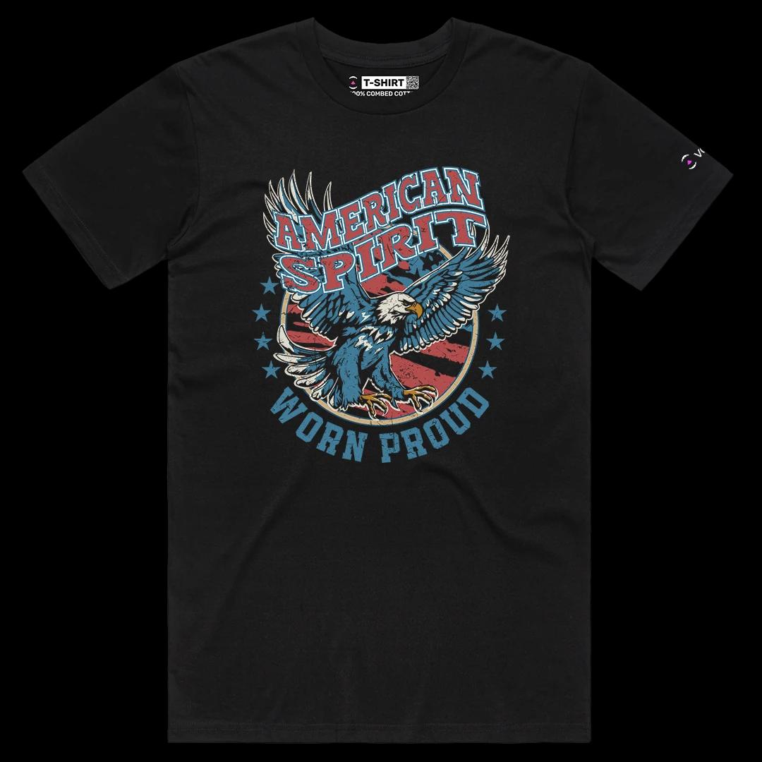 VOICEART Black Male Regular American Spirit USA Independence Day Bald Eagle Tee Short Sleeve T-Shirt for Men and Women