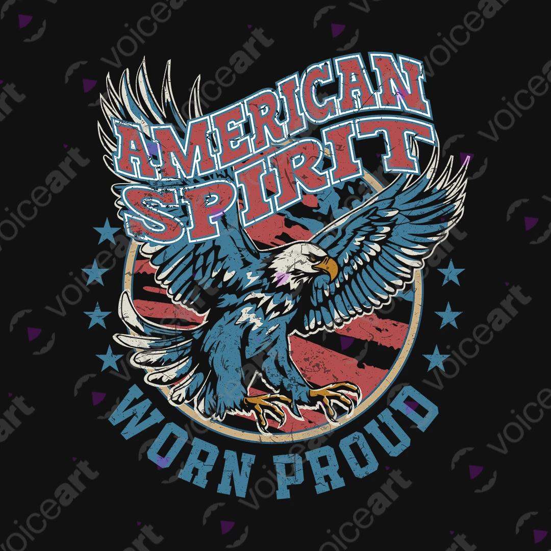 VOICEART Black Watermark American Spirit USA Independence Day Bald Eagle Tee Short Sleeve T-Shirt for Men and Women
