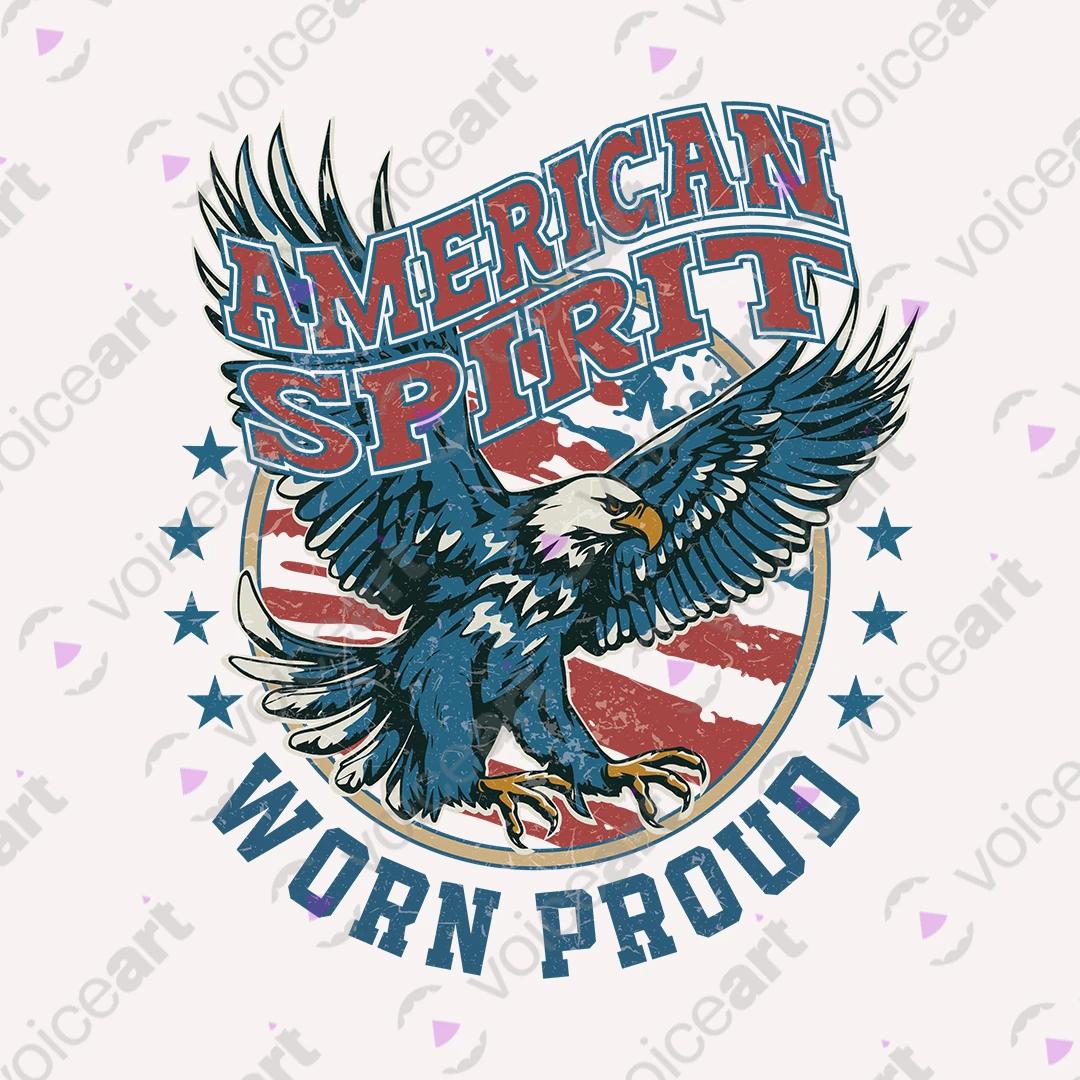 VOICEART White Watermark American Spirit USA Independence Day Bald Eagle Tee Short Sleeve T-Shirt for Men and Women