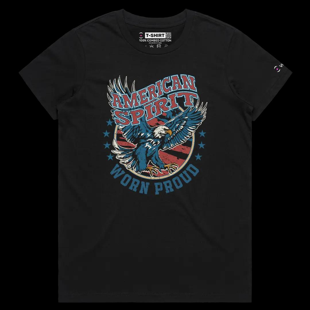 VOICEART Black Female Regular American Spirit USA Independence Day Bald Eagle Tee Short Sleeve T-Shirt for Men and Women