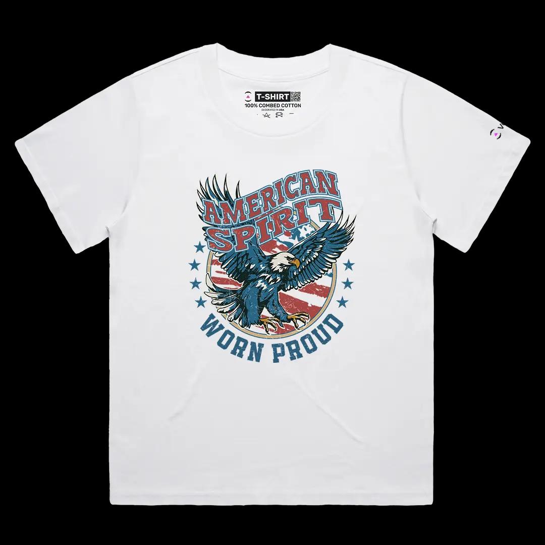 VOICEART White Female Loose American Spirit USA Independence Day Bald Eagle Tee Short Sleeve T-Shirt for Men and Women