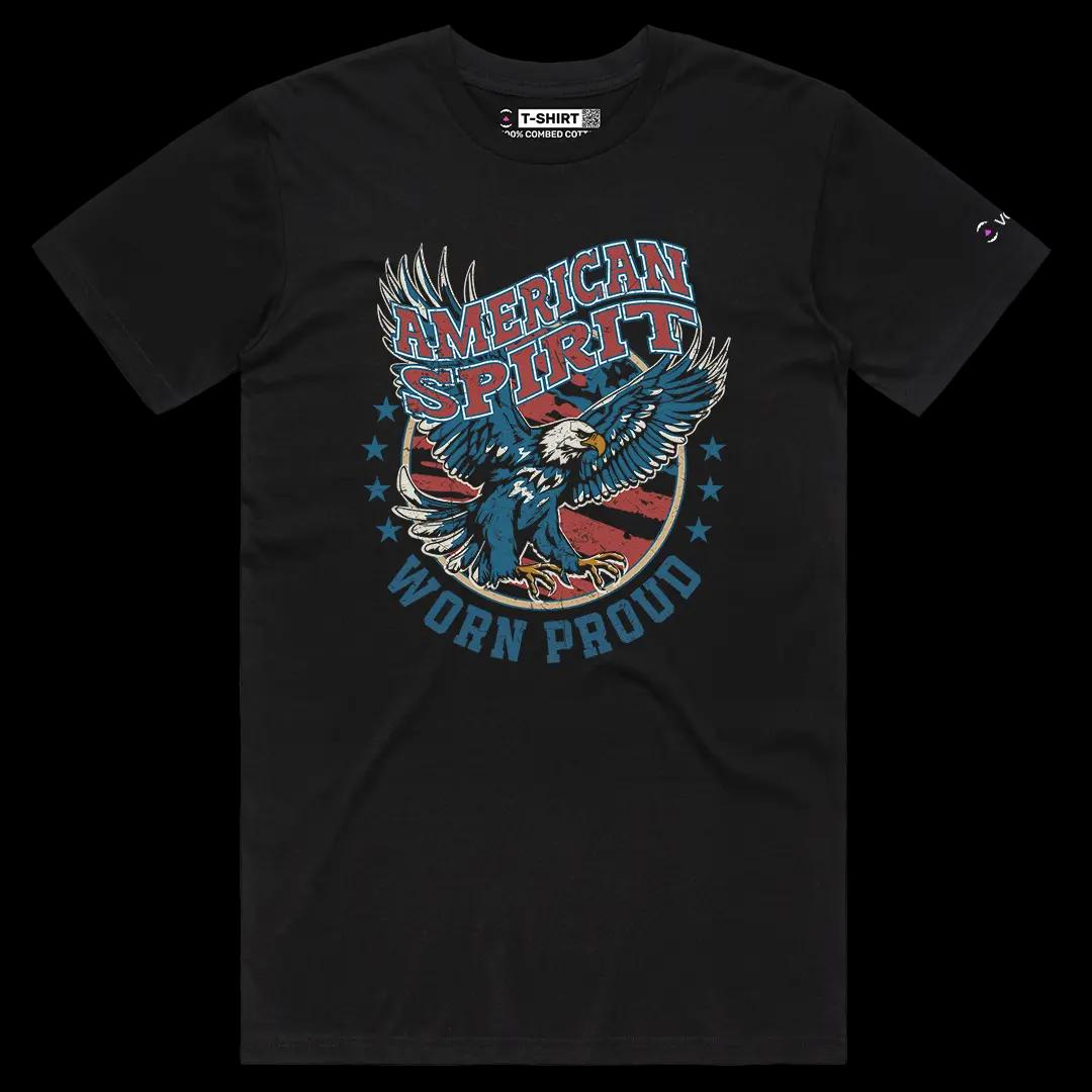 VOICEART Black Male Regular American Spirit USA Independence Day Bald Eagle Tee Short Sleeve T-Shirt for Men and Women
