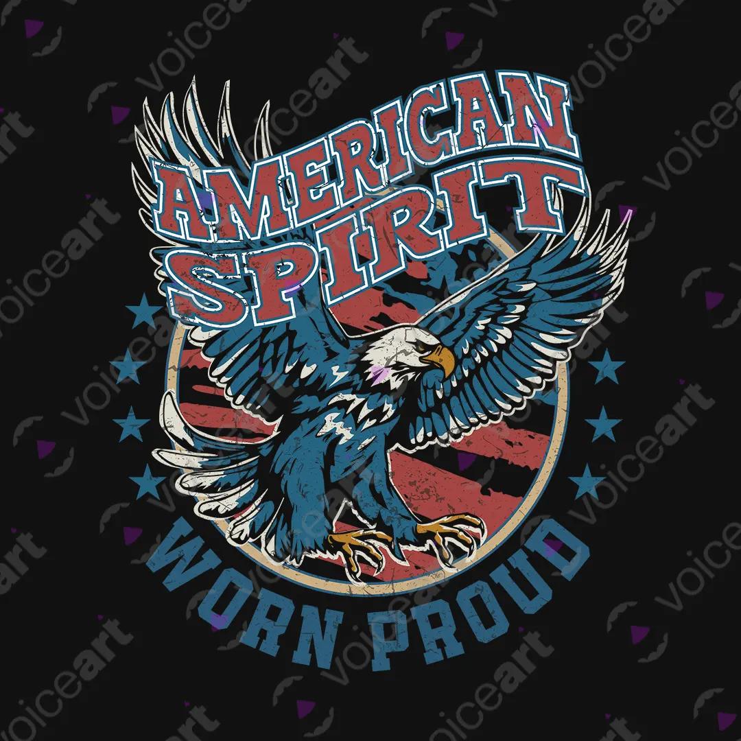 VOICEART Black Watermark American Spirit USA Independence Day Bald Eagle Tee Short Sleeve T-Shirt for Men and Women