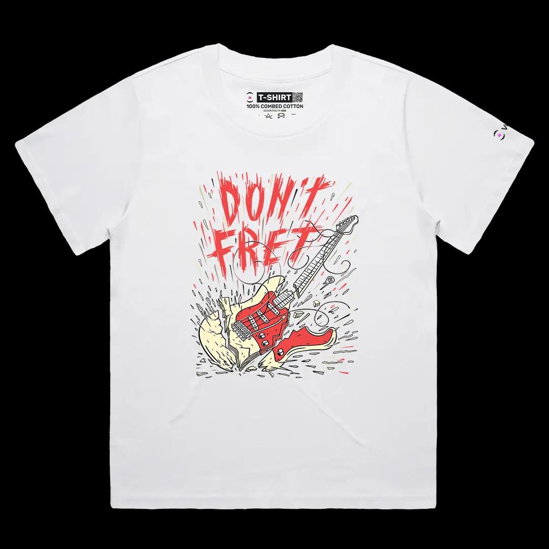 VOICEART White Female Loose Do Not Fret Broken Guitar Funny Graphic Tee for Rock n Roll Fans Short Sleeve Cotton T-Shirt