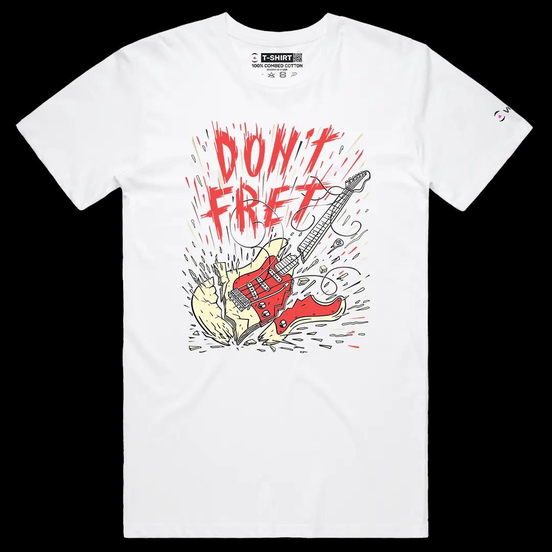 VOICEART White Male Regular Do Not Fret Broken Guitar Funny Graphic Tee for Rock n Roll Fans Short Sleeve Cotton T-Shirt
