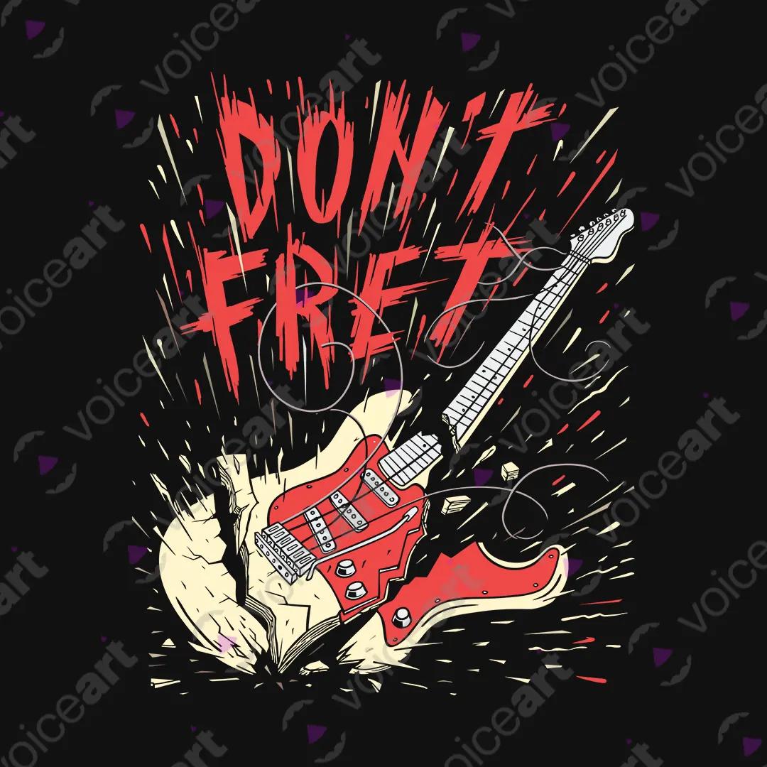 VOICEART Black Watermark Do Not Fret Broken Guitar Funny Graphic Tee for Rock n Roll Fans Short Sleeve Cotton T-Shirt
