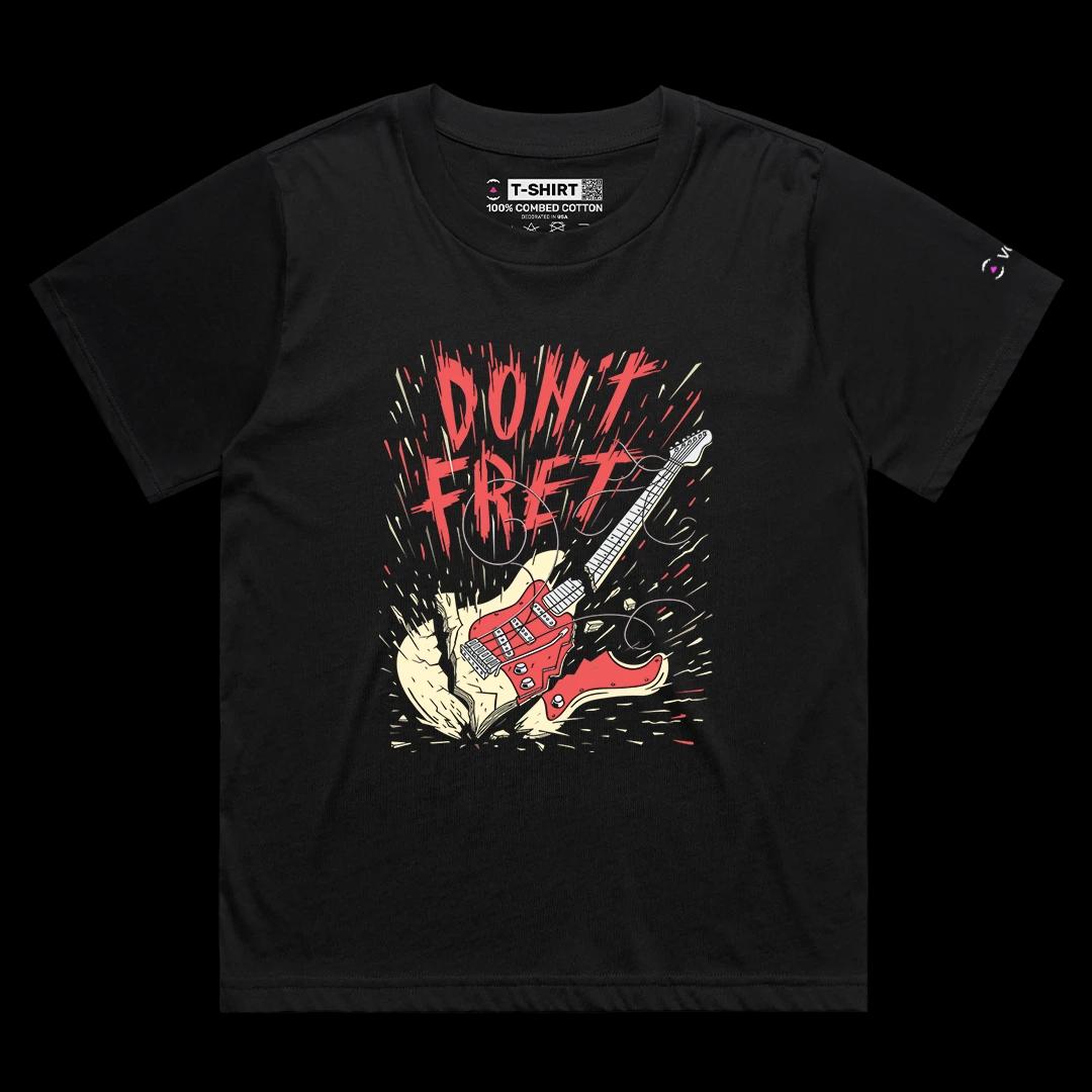 VOICEART Black Female Loose Do Not Fret Broken Guitar Funny Graphic Tee for Rock n Roll Fans Short Sleeve Cotton T-Shirt