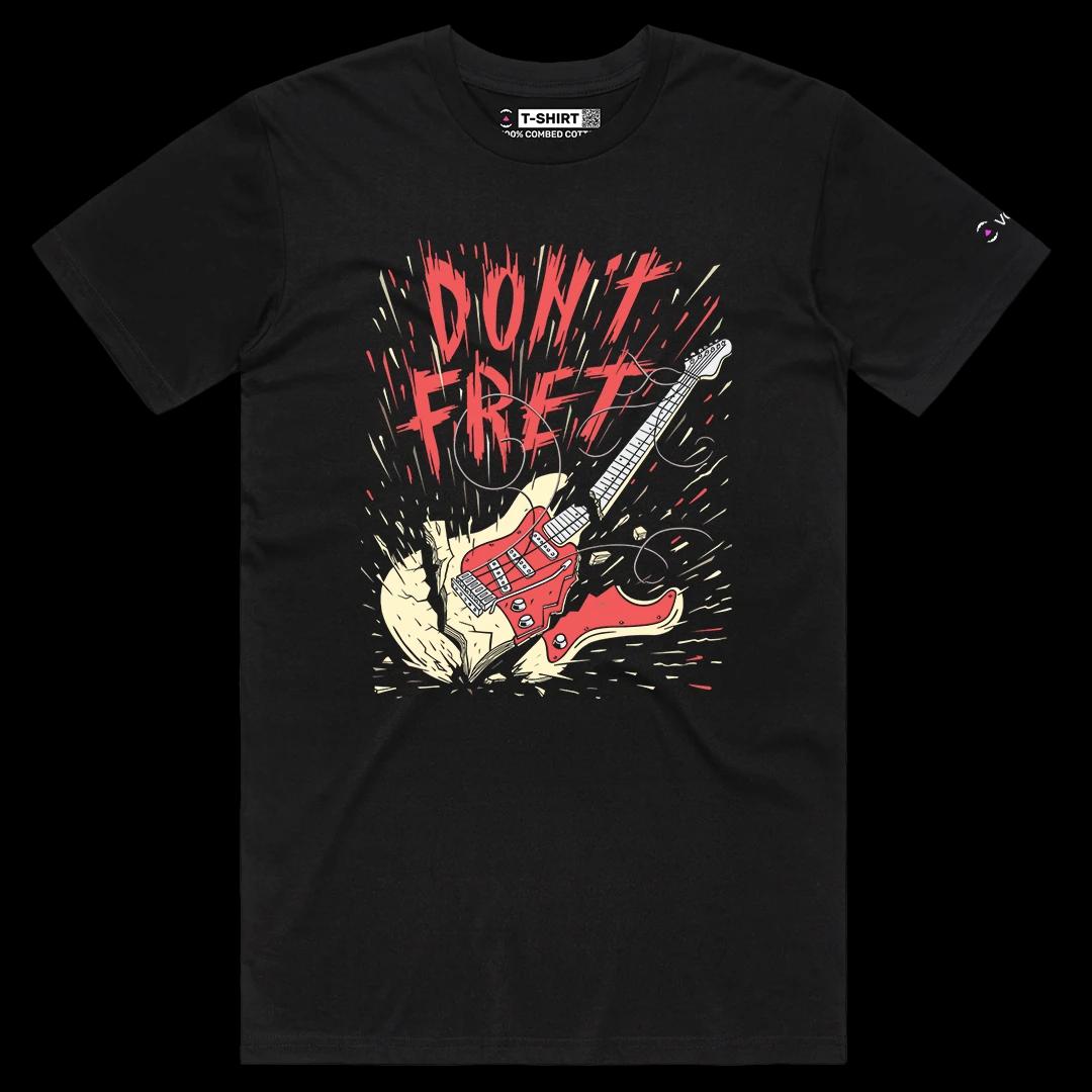 VOICEART Black Male Regular Do Not Fret Broken Guitar Funny Graphic Tee for Rock n Roll Fans Short Sleeve Cotton T-Shirt