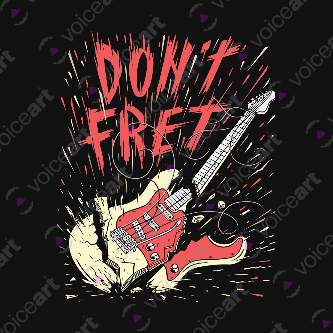 VOICEART Black Watermark Do Not Fret Broken Guitar Funny Graphic Tee for Rock n Roll Fans Short Sleeve Cotton T-Shirt