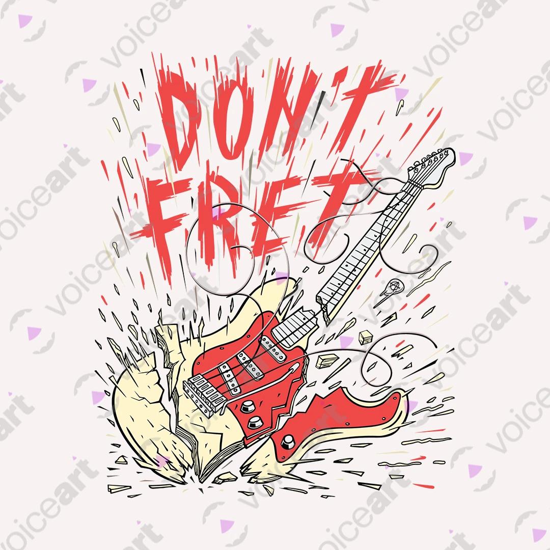 VOICEART White Watermark Do Not Fret Broken Guitar Funny Graphic Tee for Rock n Roll Fans Short Sleeve Cotton T-Shirt