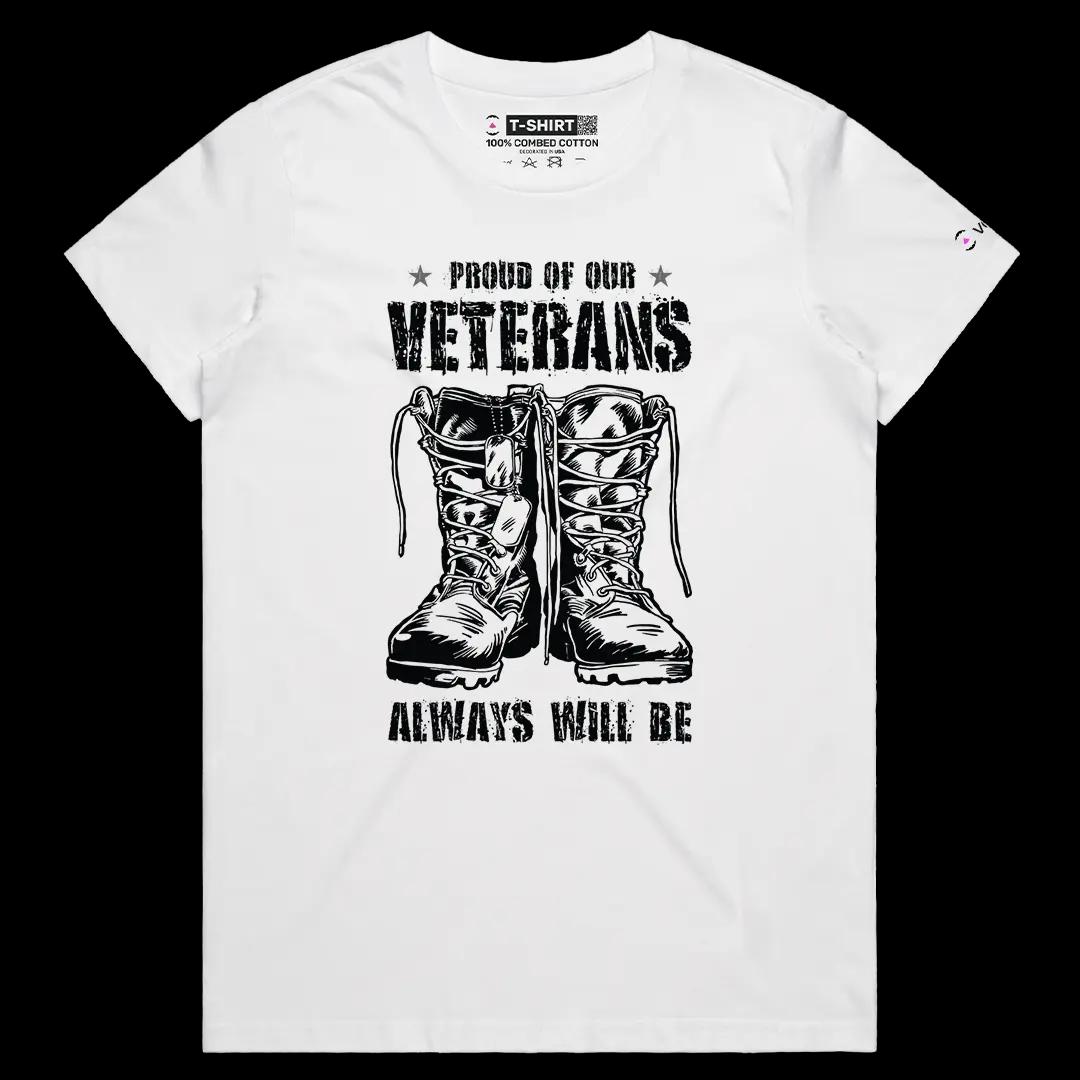 VOICEART White Female Regular Proud of Our Veterans USA Independence Day Tee Short Sleeve Cotton T-Shirt for Men and Women