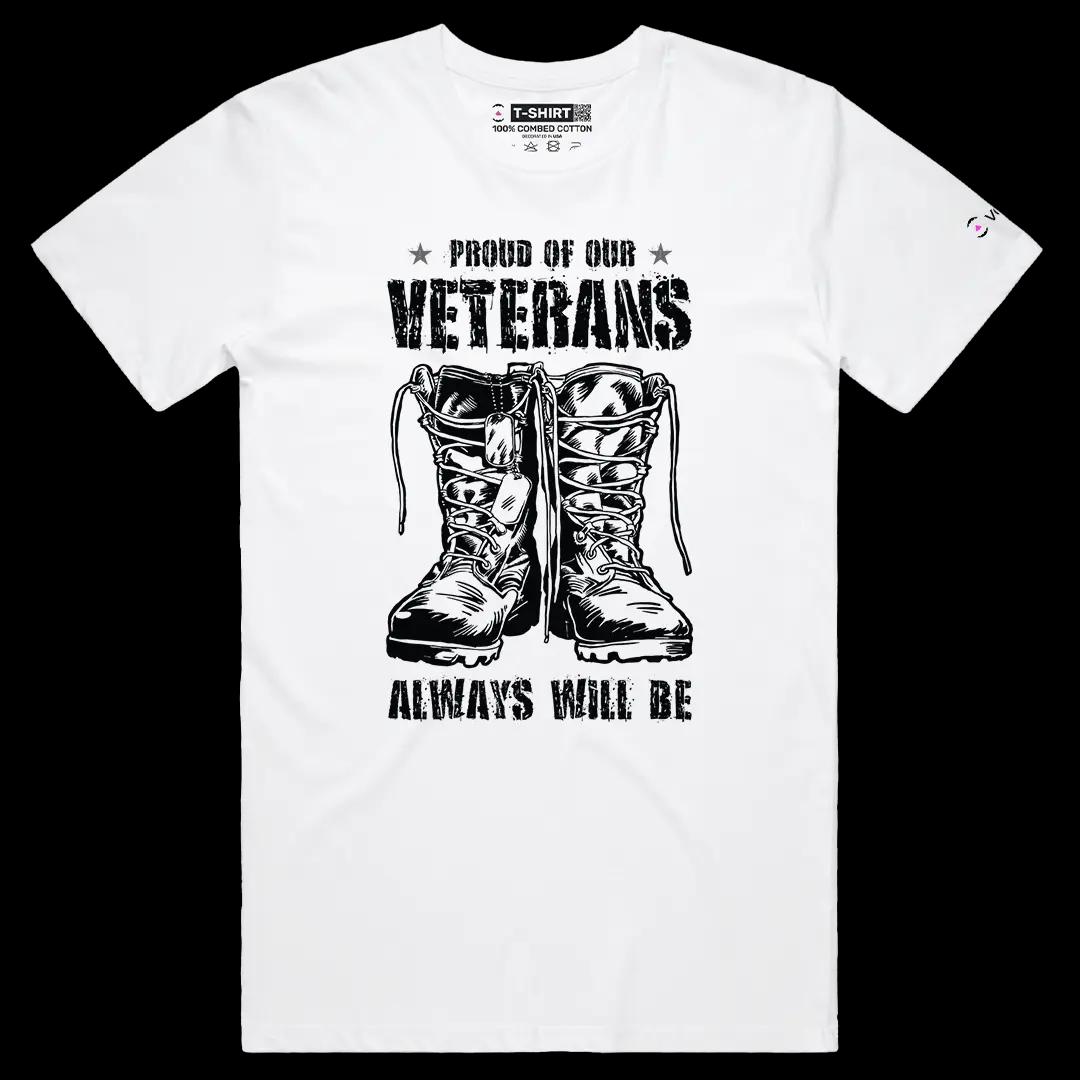 VOICEART White Male Regular Proud of Our Veterans USA Independence Day Tee Short Sleeve Cotton T-Shirt for Men and Women