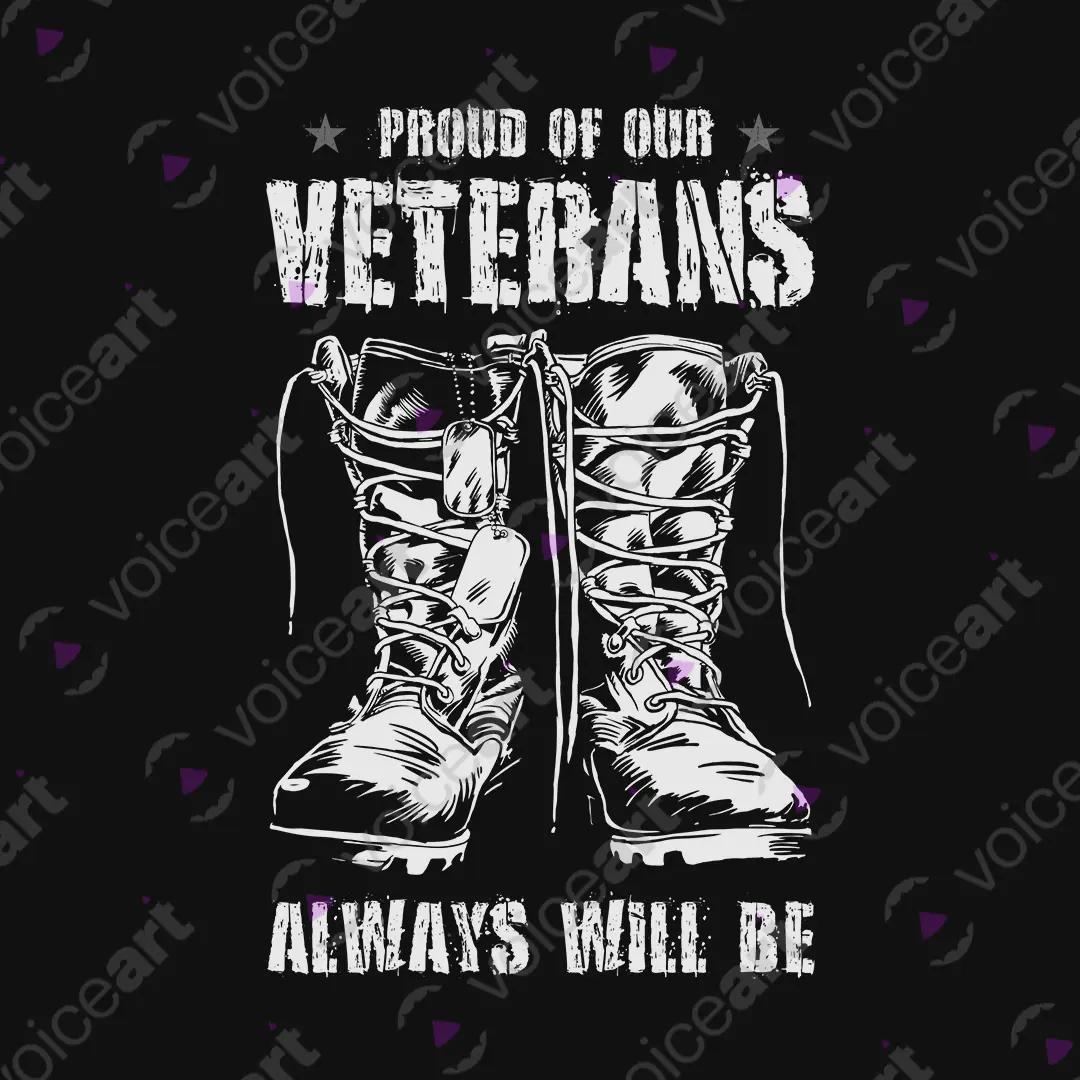 VOICEART Black Watermark Proud of Our Veterans USA Independence Day Tee Short Sleeve Cotton T-Shirt for Men and Women