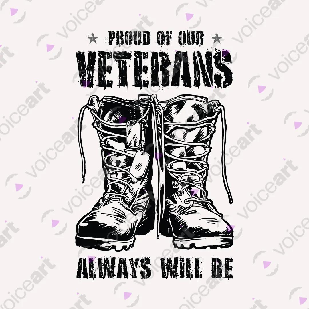 VOICEART White Watermark Proud of Our Veterans USA Independence Day Tee Short Sleeve Cotton T-Shirt for Men and Women